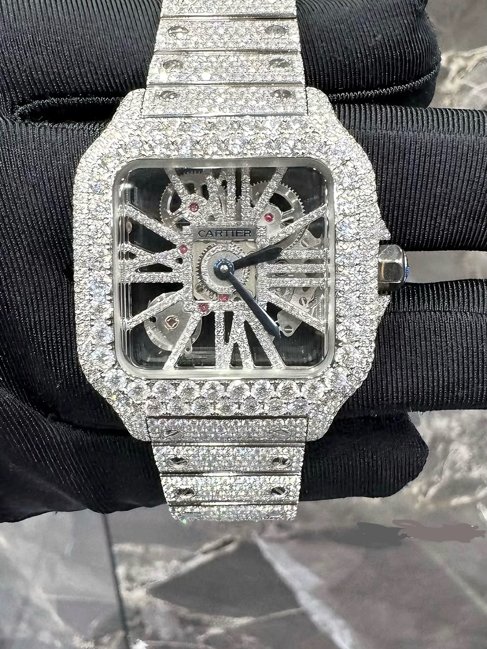 Timepiece Diamond-Set Skeleton Watch - Silver